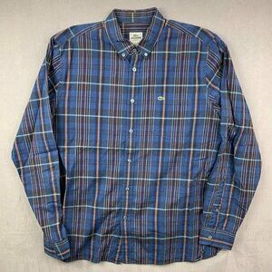 Lacoste Mens Shirt 41 Large Blue Plaid Button Up Long Sleeve Classic Fit Pocket